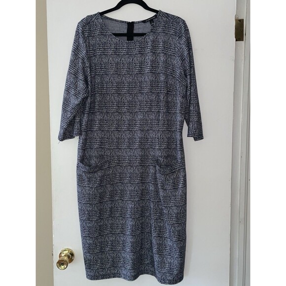 41 Hawthorn Women’s Plus Size 1X Navy Blue White 3/4 Sleeve Knee Length‎ Dress - Picture 1 of 5